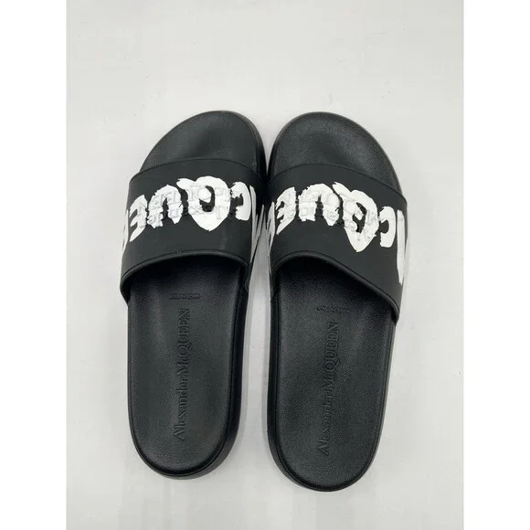 Alexander McQueen Graffiti Logo black rubber pool slide Size 42 M